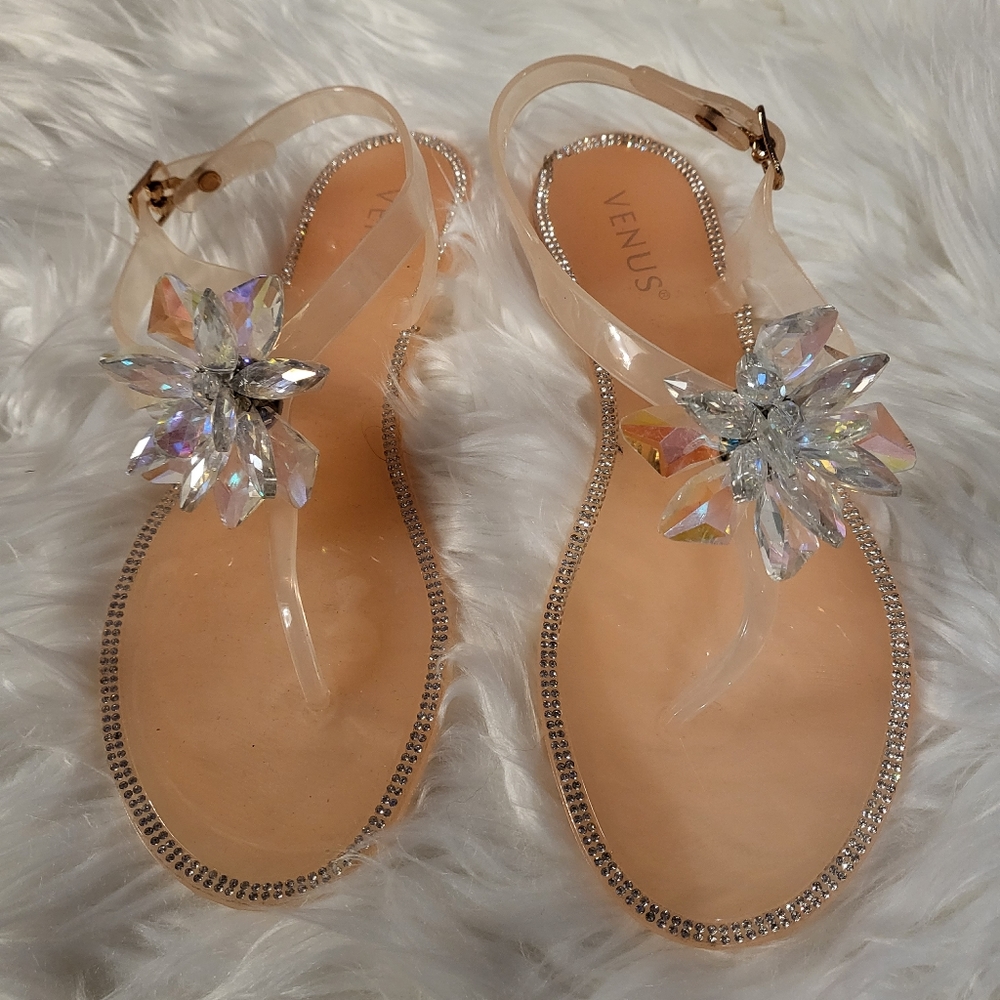 Peach Rhinestone Sandals - Picture 8 of 9